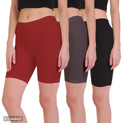 T.T. Women 100% Cotton Multipurpose Shorts Pack of 3-thumb0