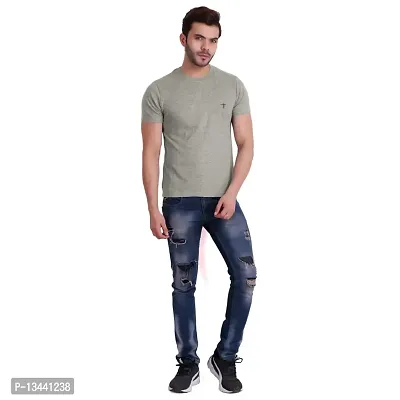 T.T. Men Solid Cotton Round Neck Tshirt Grey Melange-thumb2