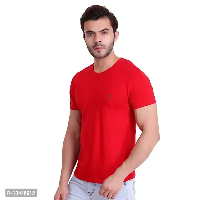 T.T. Men Solid Cotton Round Neck Tshirt Red-thumb2
