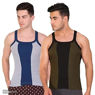 T.T. Men Designer Gym Vest Pack of 2 Olive-Black ::Grey-Blue-thumb0