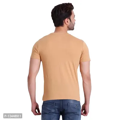 T.T. Men Solid Cotton Round Neck Tshirt Beige-thumb5