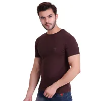 T.T. Men Solid Cotton Round Neck Tshirt Brown-thumb2