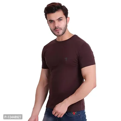 T.T. Men Solid Cotton Round Neck Tshirt Brown-thumb3