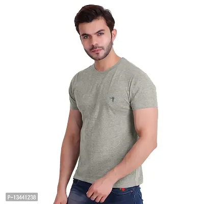 T.T. Men Solid Cotton Round Neck Tshirt Grey Melange-thumb4