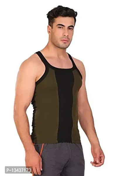 T.T. Men Designer Gym Vest Pack of 2 Olive-Black ::Grey-Blue-thumb2