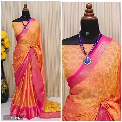 Stylish Fancy Cotton Blend Saree With Blouse Piece For Women-thumb0