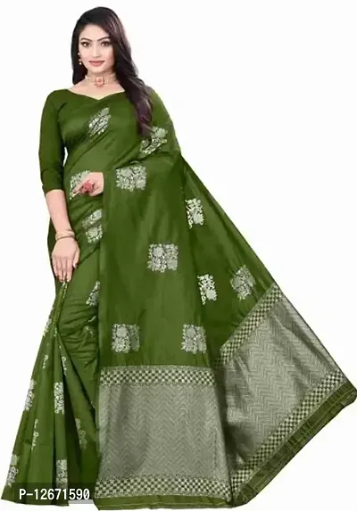 Stylish Fancy Cotton Blend Saree With Blouse Piece For Women