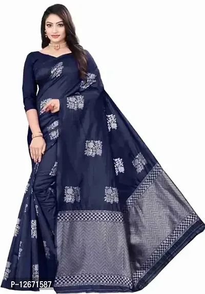 Stylish Fancy Cotton Blend Saree With Blouse Piece For Women-thumb0