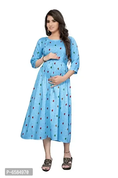 Women Rayon Printed Maternity And Feeding Dress-thumb0