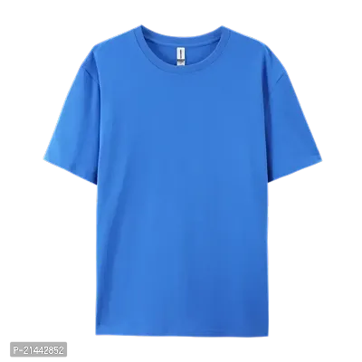 Stylish Blue Cotton Round Neck Tees For Women-thumb0