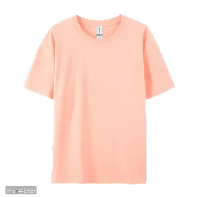 Stylish Peach Cotton Round Neck Tees For Women-thumb0