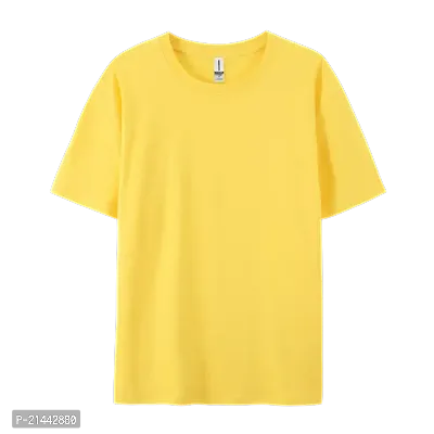 Stylish Yellow Cotton Round Neck Tees For Women-thumb0