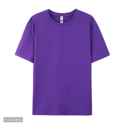 Stylish Purple Cotton Round Neck Tees For Women-thumb0