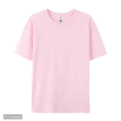 Stylish Pink Cotton Round Neck Tees For Women-thumb0