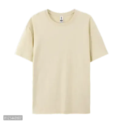 Stylish Beige Cotton Round Neck Tees For Women-thumb0