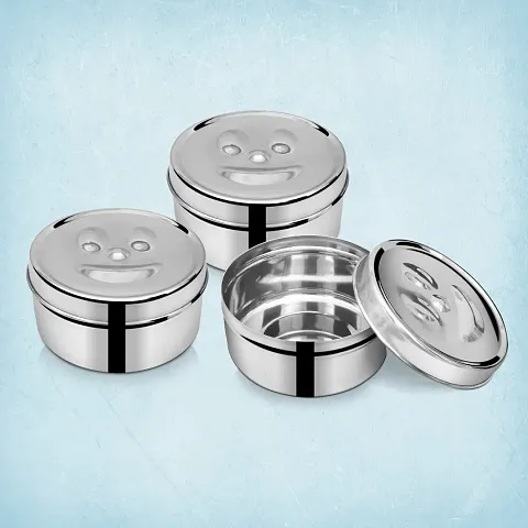 Stainless Steel Lunch Box Container 350ml (pack of 3, Silver)