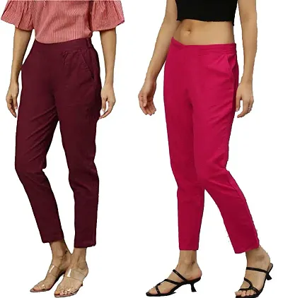 Stylish Blend Solid Trousers For Women- Pack Of 2