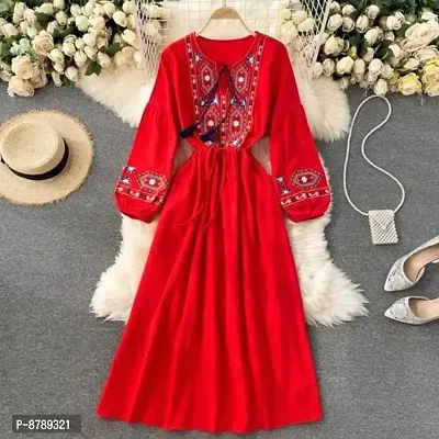 Beautiful Rayon Embroidered Western Boho Long Maxi Dress For Women-thumb0