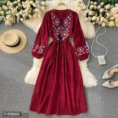 Beautiful Rayon Embroidered Western Boho Long Maxi Dress For Women-thumb0