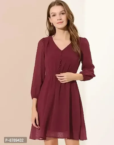 Gorgeous Flare V-Neck Georgette Dress For Women