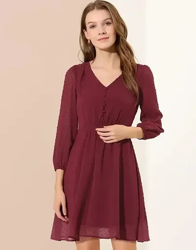 Gorgeous Flare V-Neck Georgette Dress For Women