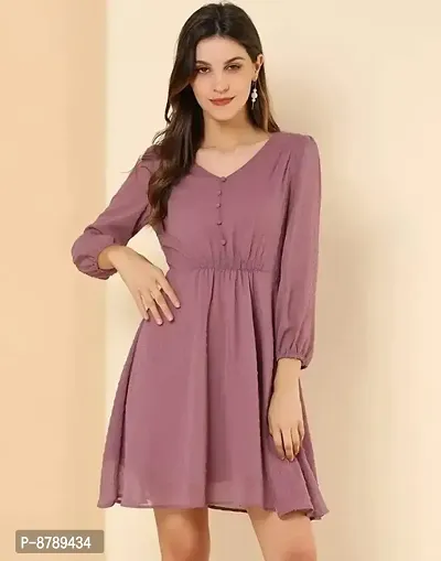 Gorgeous Flare V-Neck Georgette Dress For Women-thumb0