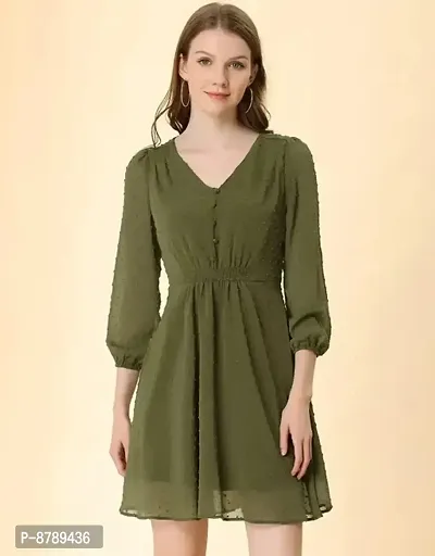 Gorgeous Flare V-Neck Georgette Dress For Women