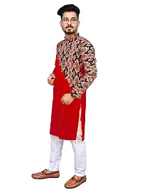 Rainbow Cloths Men's Pure Cotton Designer Fabric Kurta(Red,38)-thumb2