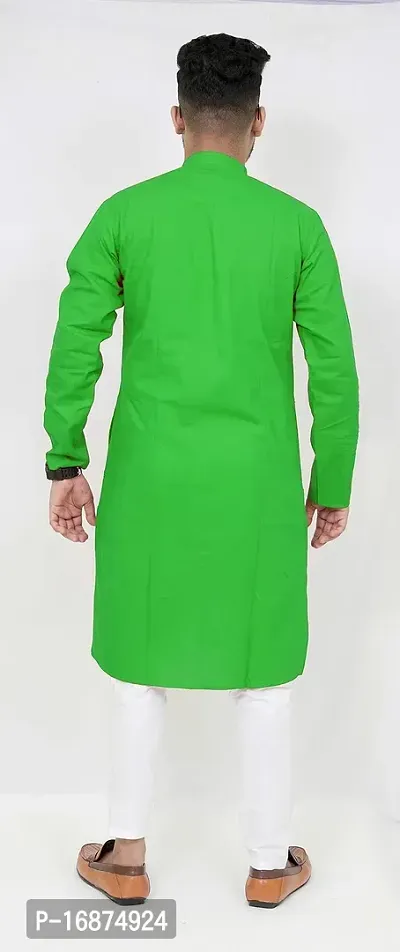 Rainbow CLOTHS Plain Solid Full Sleeve High Neck Cotton Kurta for Men's (Green)(40)-thumb4