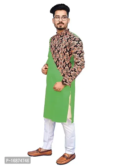 Rainbow Cloths Men's Pure Cotton Designer Fabric Kurta(Green,38)-thumb3