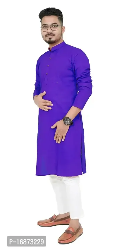 Rainbow CLOTHS Plain Solid Full Sleeve High Neck Cotton Kurta for Men's (Blue)(36)