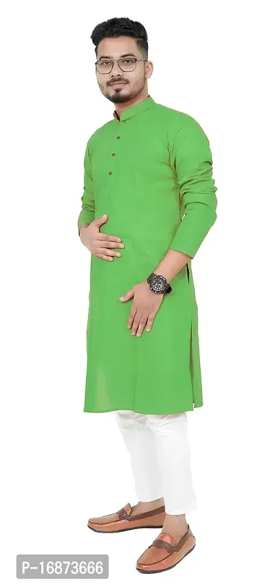 Rainbow Cloths Plain Solid Full Sleeve High Neck Cotton Kurta for Men's (Green)(38)