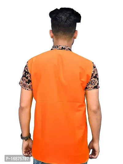 Rainbow Cloths Men's Pure Cotton Short Sleeve Short T-Shirt Kurta Sleeve Kurta(Orange,44)-thumb2