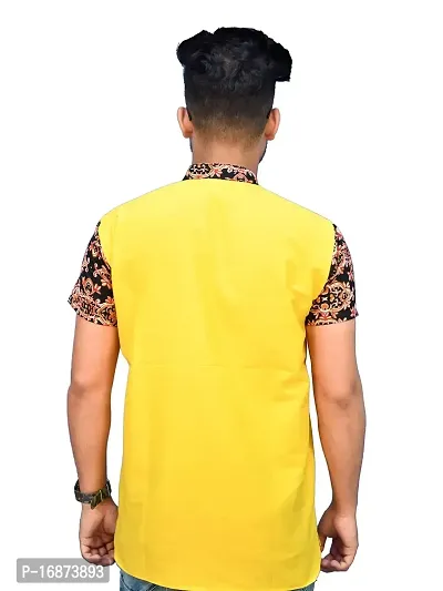 Rainbow Cloths Men's Pure Cotton Short Sleeve Short T-Shirt Kurta Sleeve Kurta(Yellow,40)-thumb2