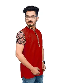 Rainbow Cloths Men's Pure Cotton Short Sleeve Short T-Shirt Kurta Sleeve Kurta(Red,38)-thumb2