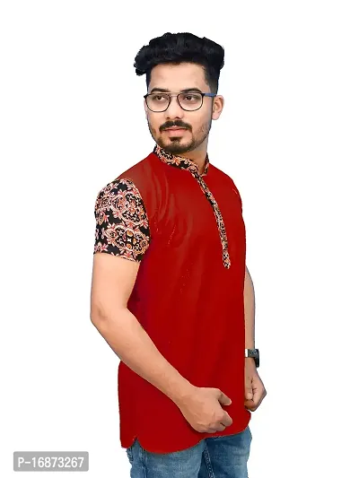 Rainbow Cloths Men's Pure Cotton Short Sleeve Short T-Shirt Kurta Sleeve Kurta(Red,38)-thumb3