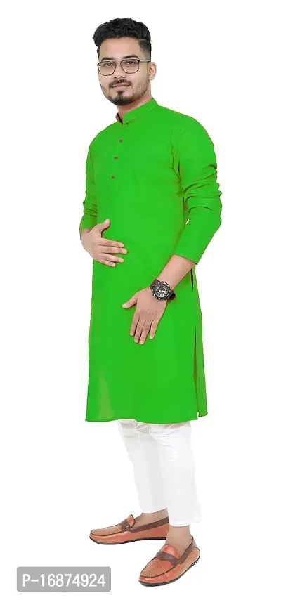Rainbow CLOTHS Plain Solid Full Sleeve High Neck Cotton Kurta for Men's (Green)(40)-thumb0
