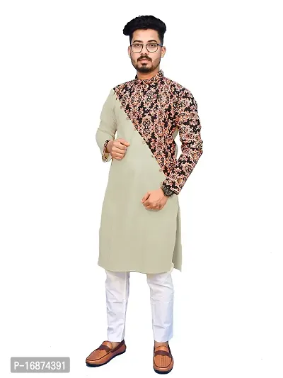 Rainbow Cloths Men's Pure Cotton Designer Fabric Kurta(Off-White,44)-thumb0