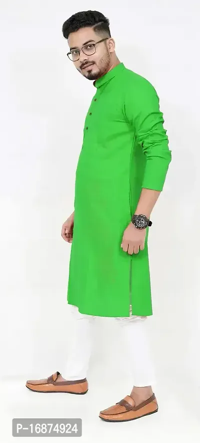 Rainbow CLOTHS Plain Solid Full Sleeve High Neck Cotton Kurta for Men's (Green)(40)-thumb2
