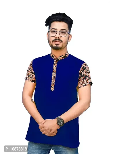 Rainbow Cloths Men's Pure Cotton Short Sleeve Short T-Shirt Kurta Sleeve Kurta(Blue,38)