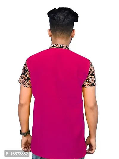 Rainbow Cloths Men's Pure Cotton Short Sleeve Short T-Shirt Kurta Sleeve Kurta(Pink,46)-thumb2