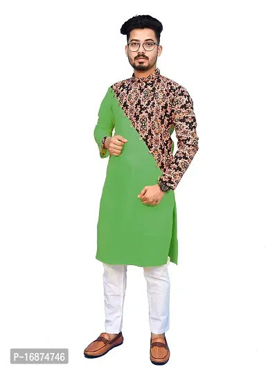 Rainbow Cloths Men's Pure Cotton Designer Fabric Kurta(Green,38)-thumb0