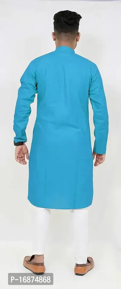 Rainbow CLOTHS Plain Solid Full Sleeve High Neck Cotton Kurta for Men's (Tuty)(36)-thumb2