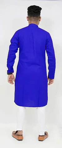 Rainbow Cloths Plain Solid Full Sleeve High Neck Cotton Kurta for Men's (Blue)(42)-thumb1