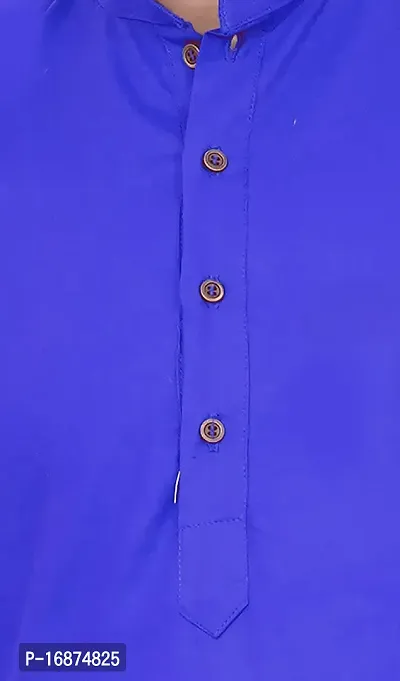 Rainbow Cloths Plain Solid Full Sleeve High Neck Cotton Kurta for Men's (Blue)(42)-thumb3