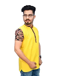 Rainbow Cloths Men's Pure Cotton Short Sleeve Short T-Shirt Kurta Sleeve Kurta(Yellow,40)-thumb2