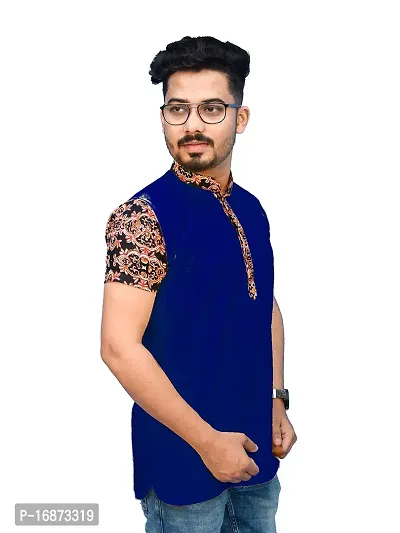 Rainbow Cloths Men's Pure Cotton Short Sleeve Short T-Shirt Kurta Sleeve Kurta(Blue,38)-thumb3