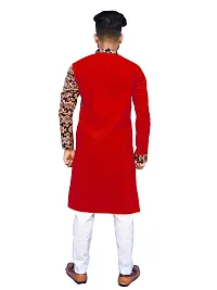 Rainbow Cloths Men's Pure Cotton Designer Fabric Kurta(Red,38)-thumb1