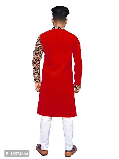 Rainbow Cloths Men's Pure Cotton Designer Fabric Kurta(Red,38)-thumb2