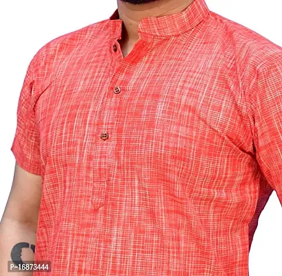 Rainbow Cloths Men's Cotton Solid Half Sleeve Kurta(Red,36)-thumb4